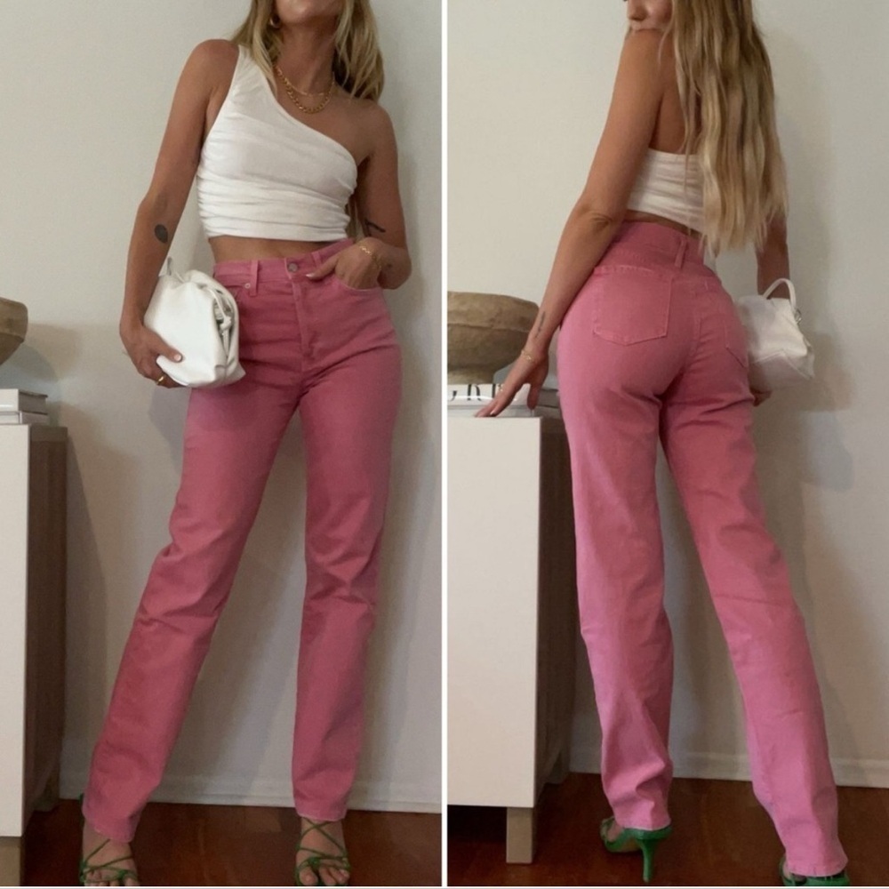 NEW Pistola High Rise Straight Leg Jeans Button Fly Flamingo Size 26
